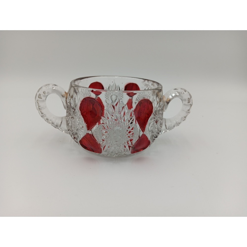 VTG‎ Red Teardrop Pattern Ruby Stained EAPG Sugar Bowl Dish Antique